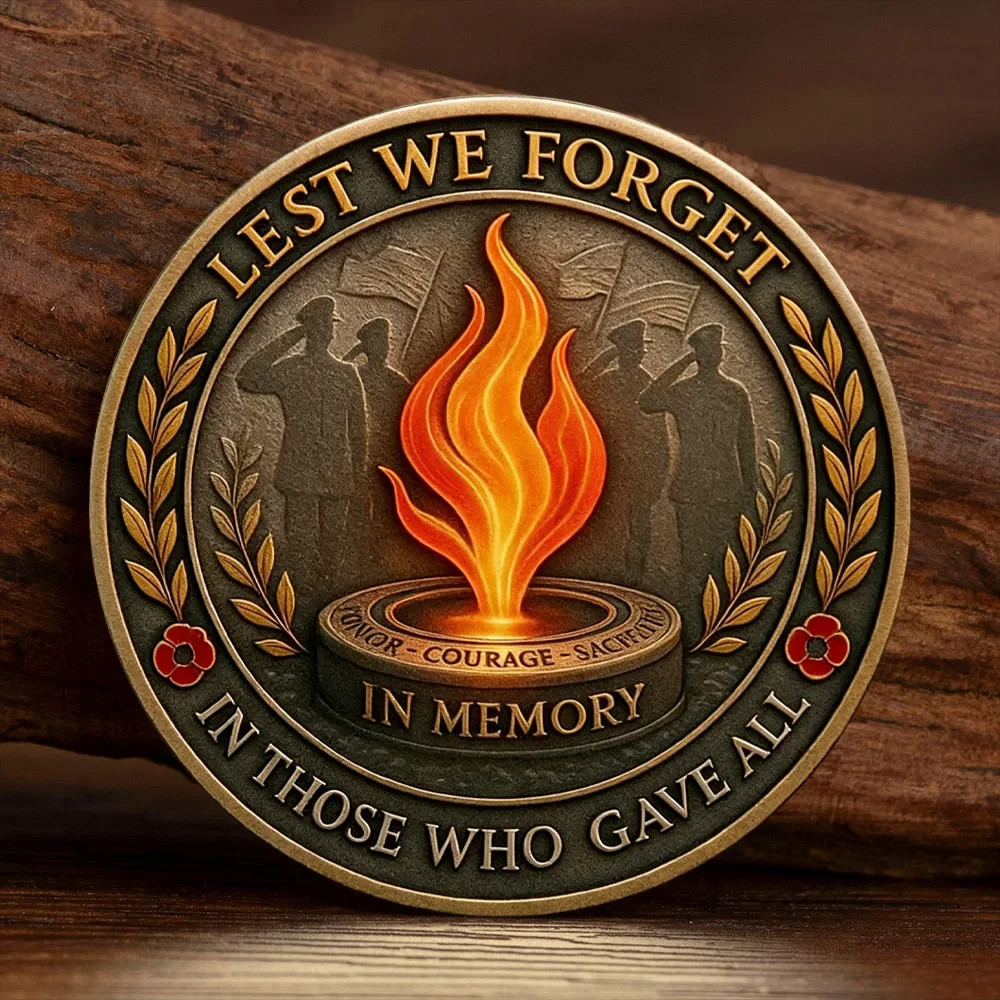Remembrance Poppy Lest We Forget Challenge Coin Military Veteran Gifts