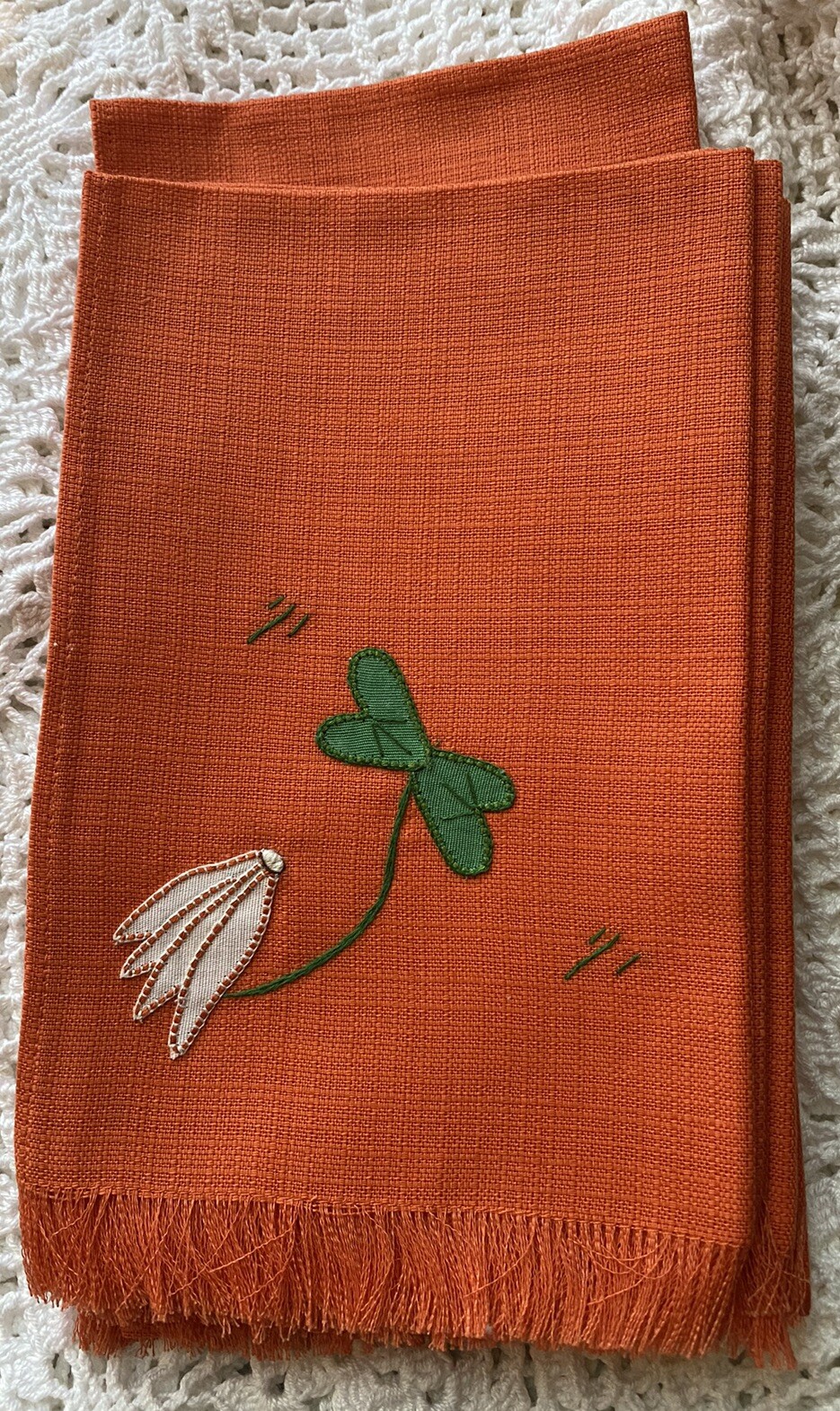 Vintage Napkins Set of 7 MAAS Israel Handmade 11” W X 16.5” Linen Orange
