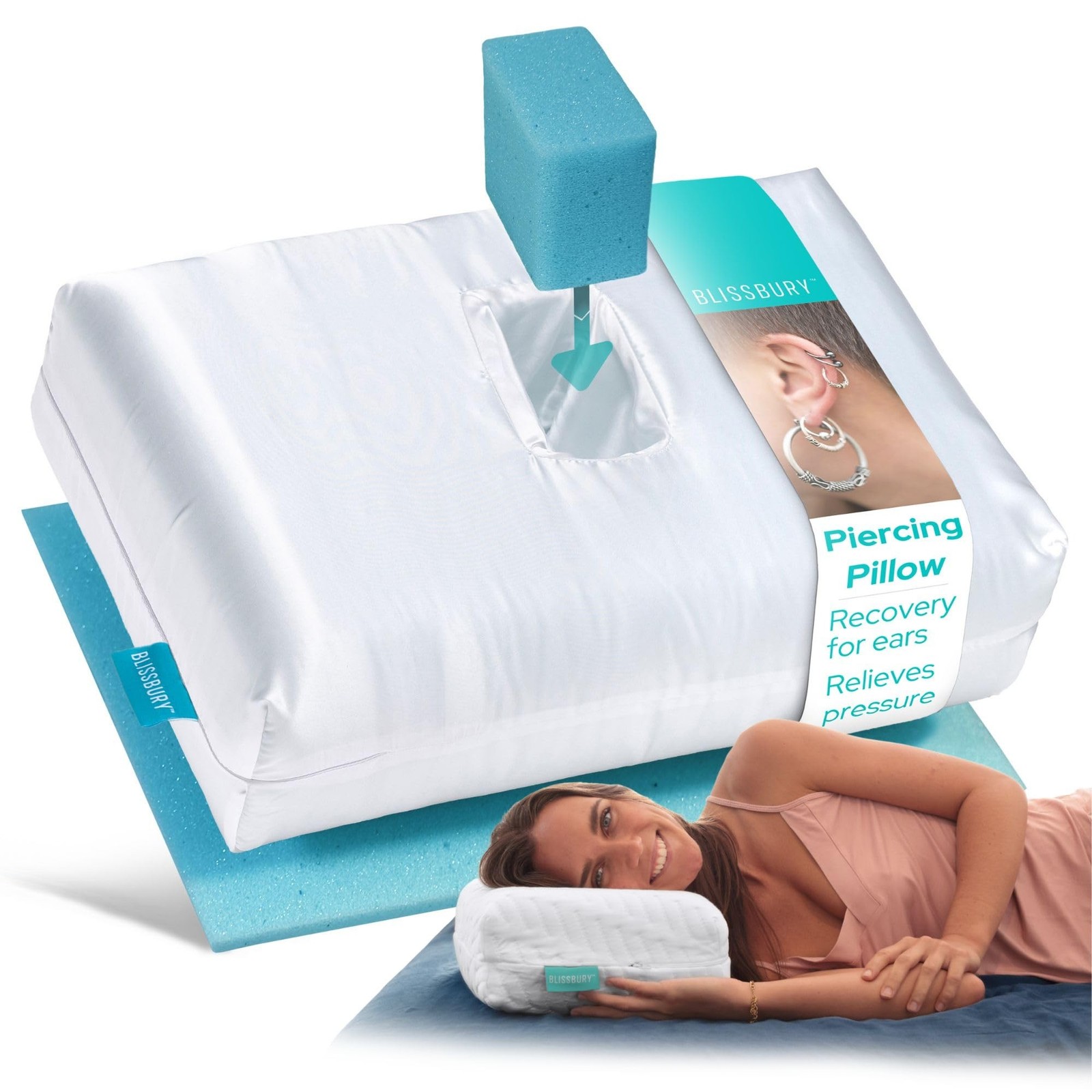 BLISSBURY Satin Mini Piercing Pillow, Ear Pillow, Travel Memory Foam