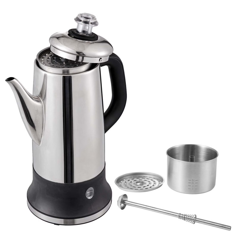 KFFKFF 12-Cup Electric Percolator Coffee Pot, Stainless Steel, Keep Warm, Silver