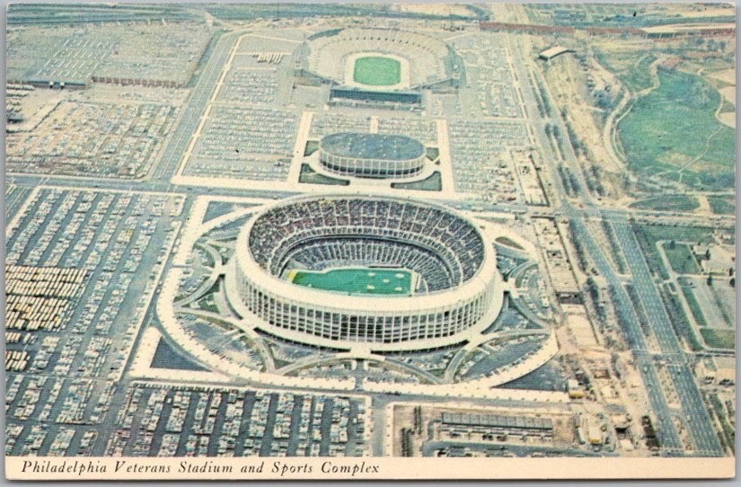c1960s Philadelphia, Pennsylvania Postcard JFK & Veterans Stadiums / Spectrum