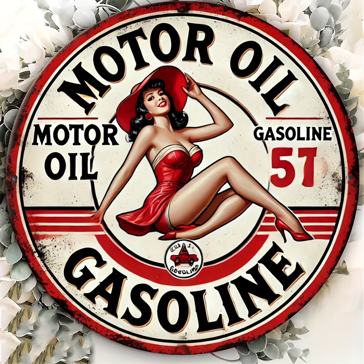2D Flat, Retro Engine Oil Gasoline Tin Metal Signs 8x8 Inches: 2D Printed Metal 