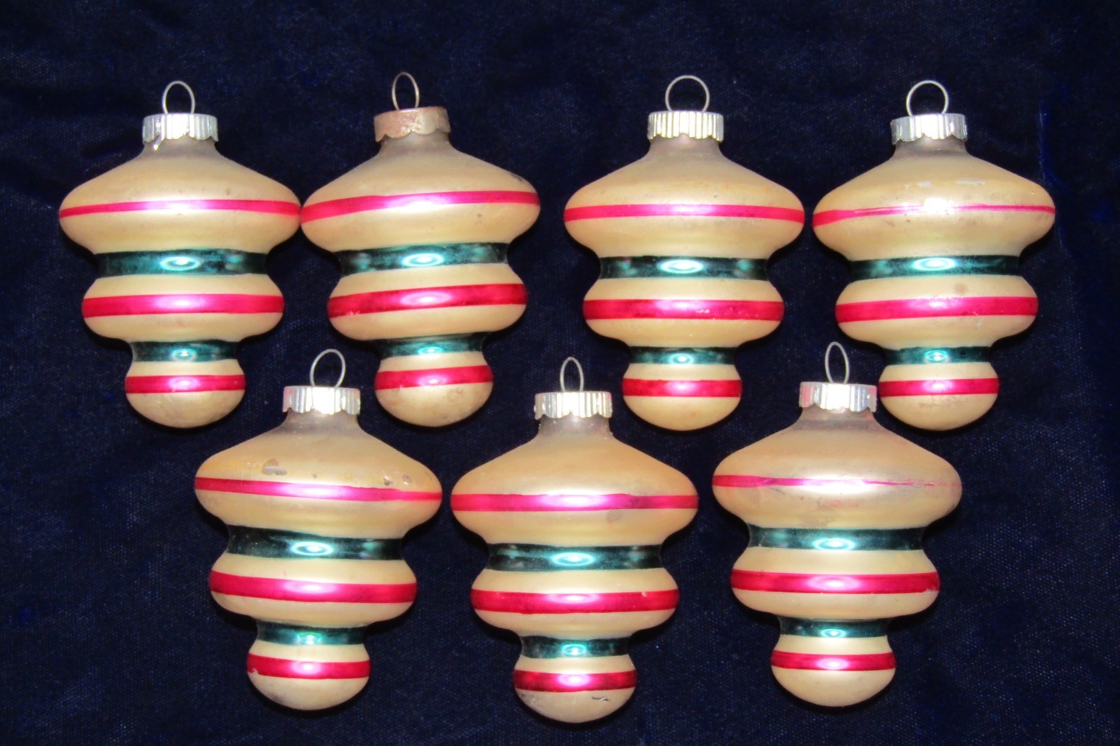 Lot VTG 50s Glass Candy Stripes TORNADO UFO Drop Christmas Ornament Shiny Brite