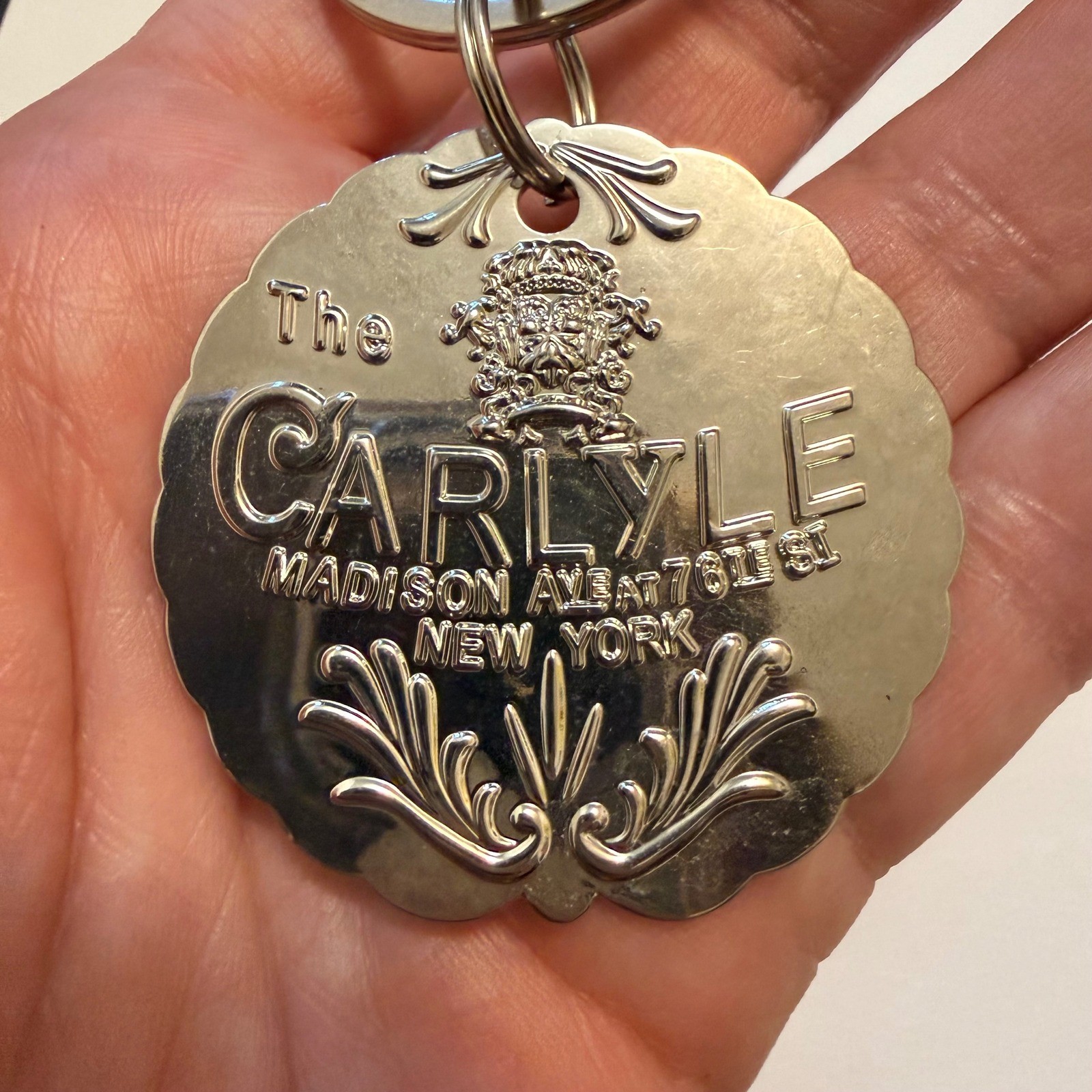 The Carlyle Hotel NYC Keychain Fob Silver Tone Pendant Madison Ave New York