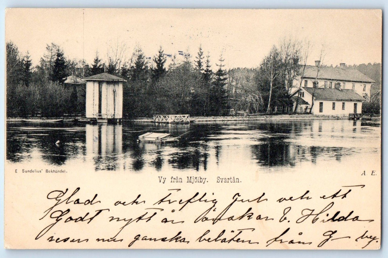 Östergötland Sweden Postcard View from Mjölby Svartån 1901 Posted Antique