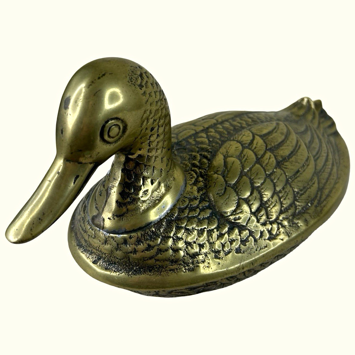 Vintage Large Brass Duck Trinket Box Planter 12”