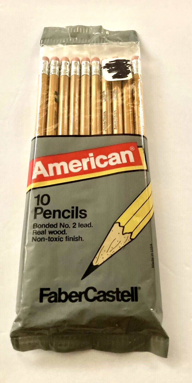 New Faber Castell 10 American Pencils Bonded No. 2 Lead Real Wood Vintage