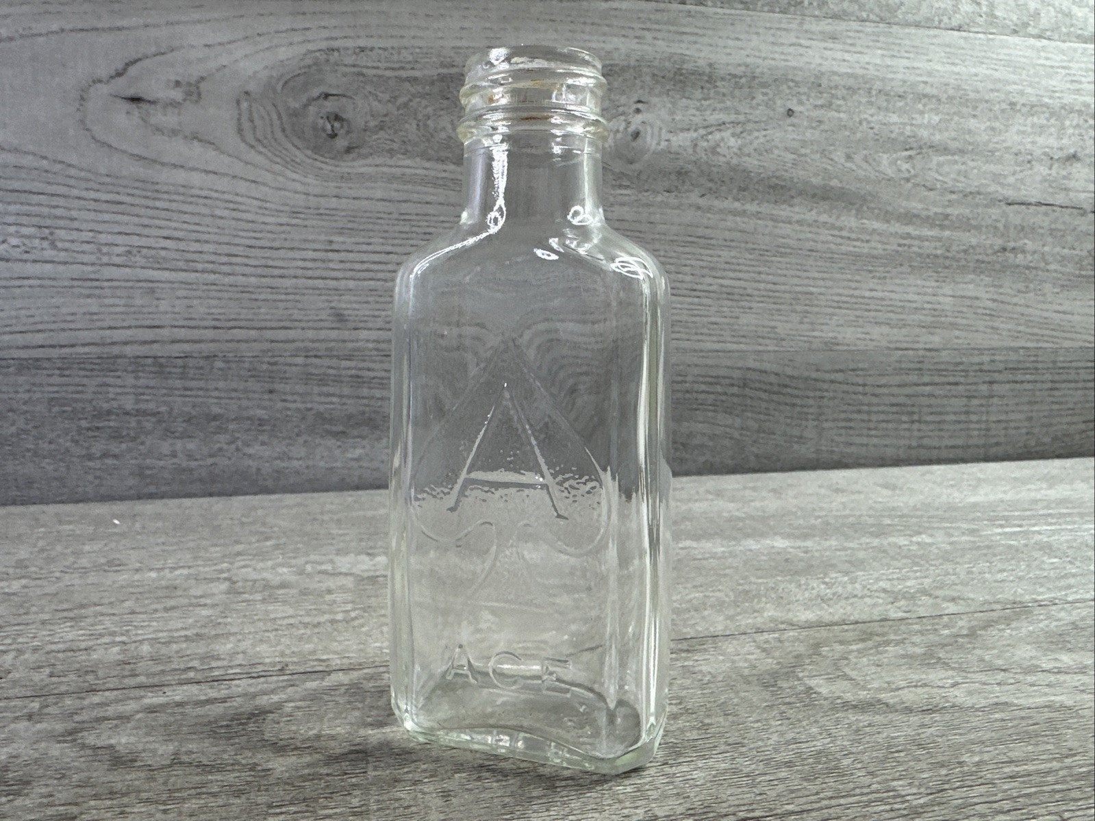 Vintage Ace Of Spades Clear Glass Bottle 3.5 Oz Embossed 5.5” tall