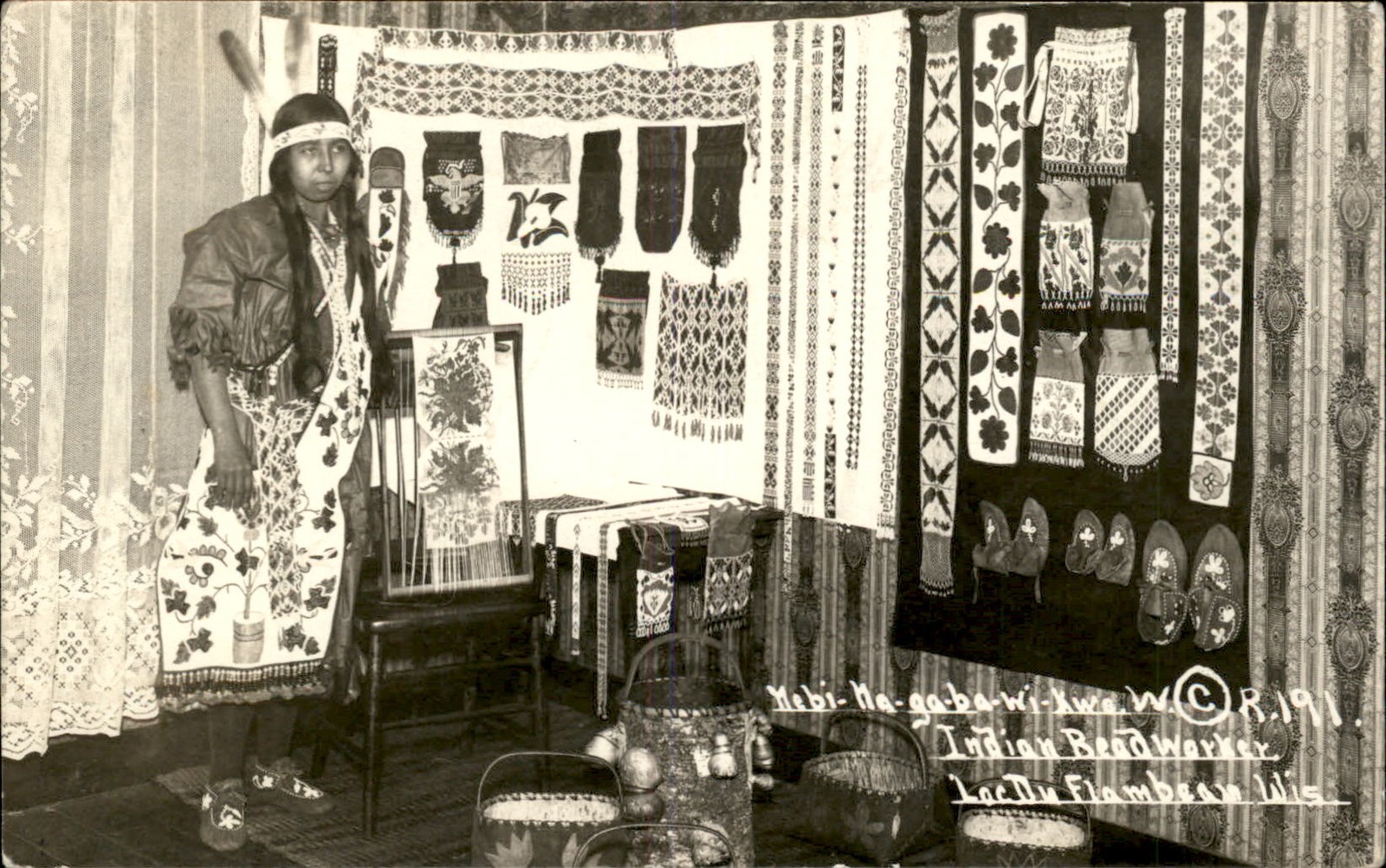 Lac Du Flambeau Native Indian Woman Bead Craft Worker c1910s RPPC bhn