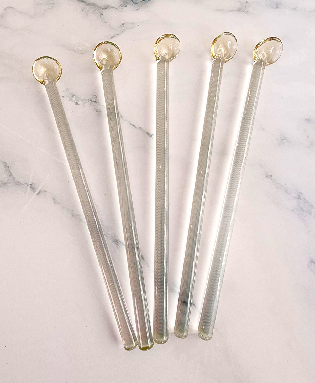 Vintage Clear Glass Cocktail Swizzle Sticks Set of 5, Loop Top Barware Stirrers