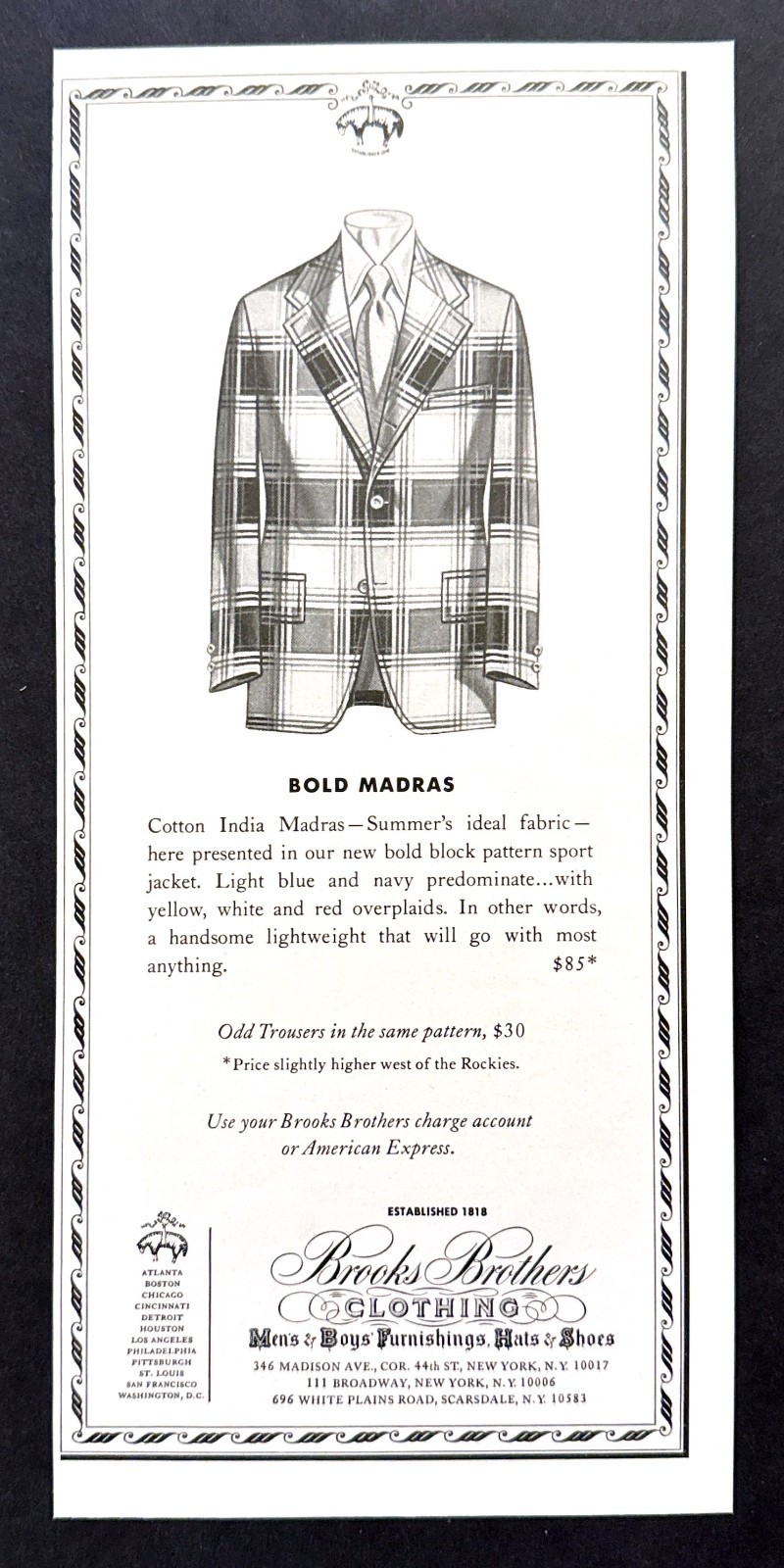 1975 Brooks Brothers Mens Madras Sports Jacket art vintage print ad