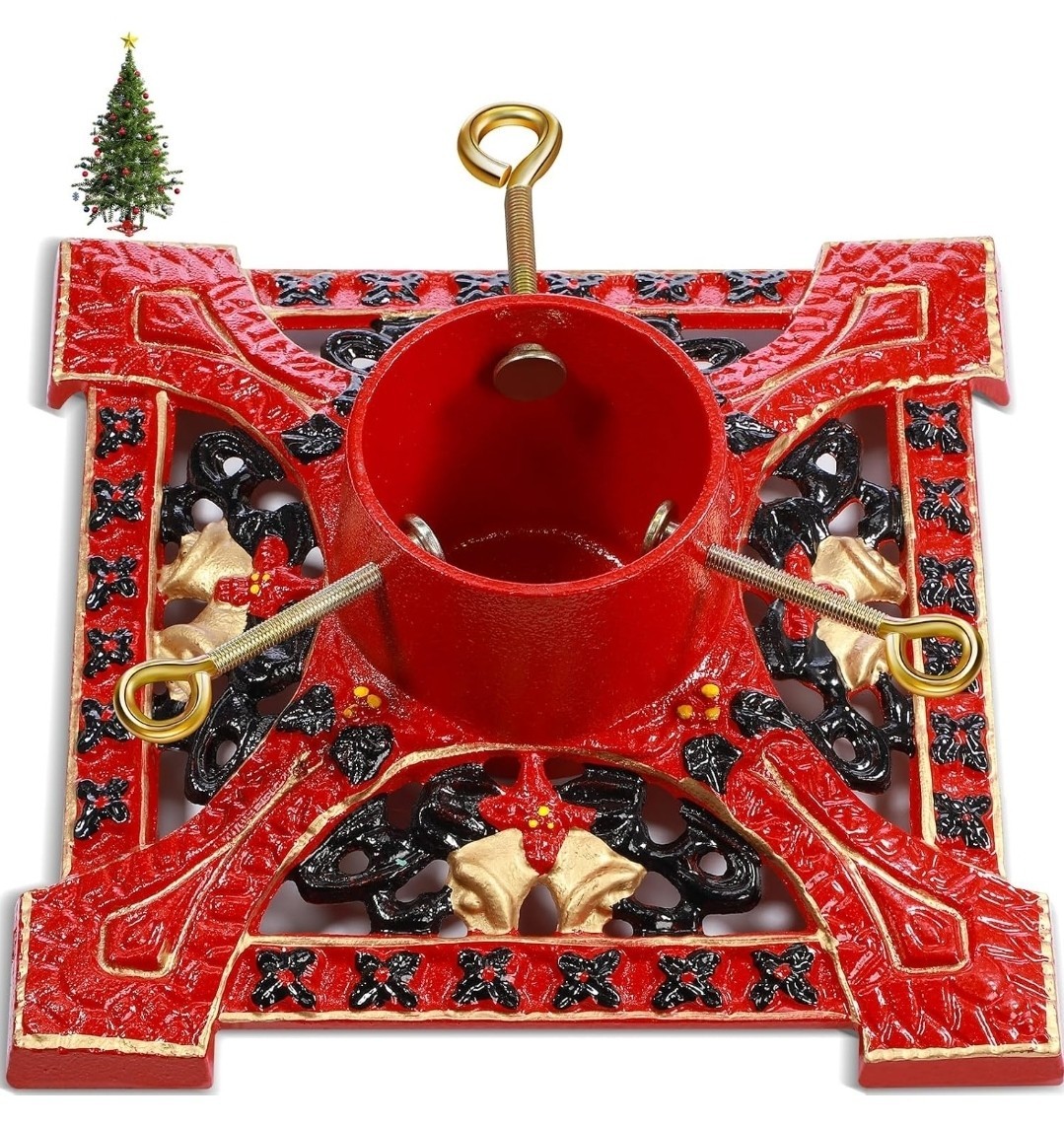 Cast Iron Christmas Tree Stand for Real Live Trees, Red