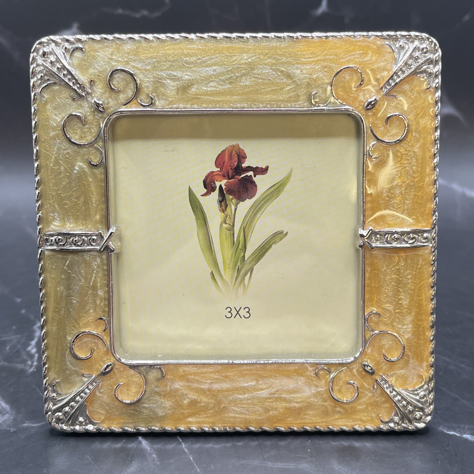 Small Ashleigh Manor  Photo Frame  w/Enameled Gold Resign on Metal  4 x 4 Frame