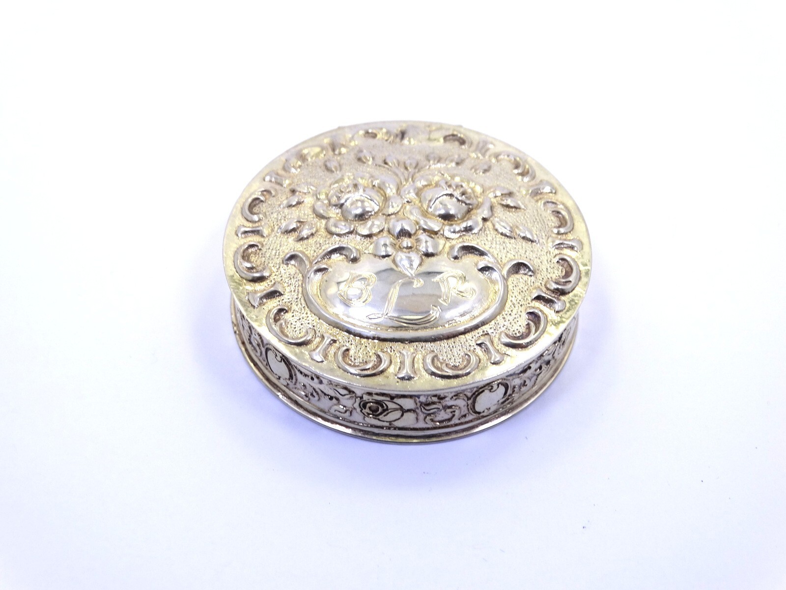 Antique German ALBO Albert Bodemer 835 Silver 54mm Repousse Rose Trinket Box