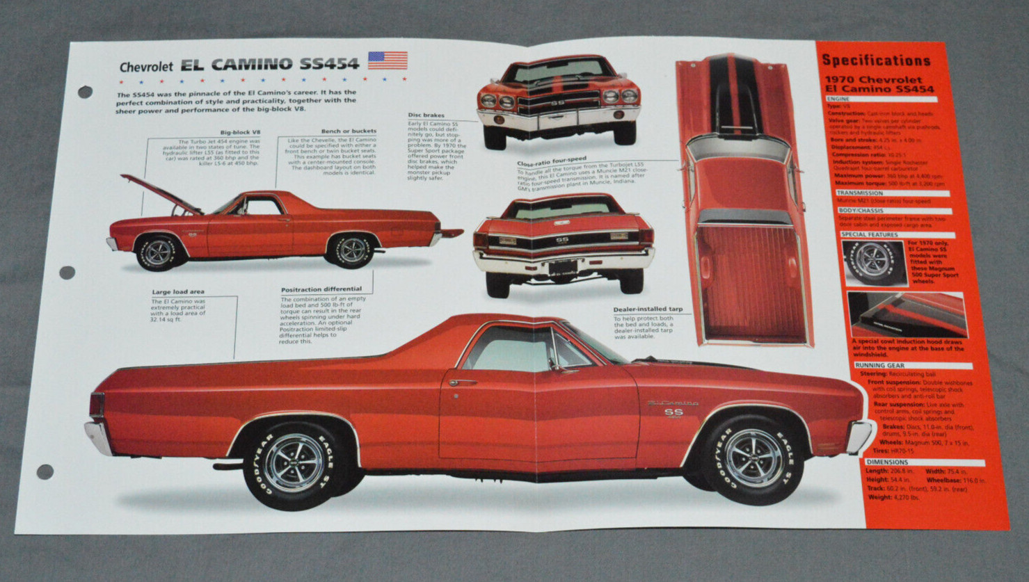 1970-1977 CHEVROLET EL CAMINO SS454 Car SPEC SHEET BROCHURE PHOTO BOOKLET