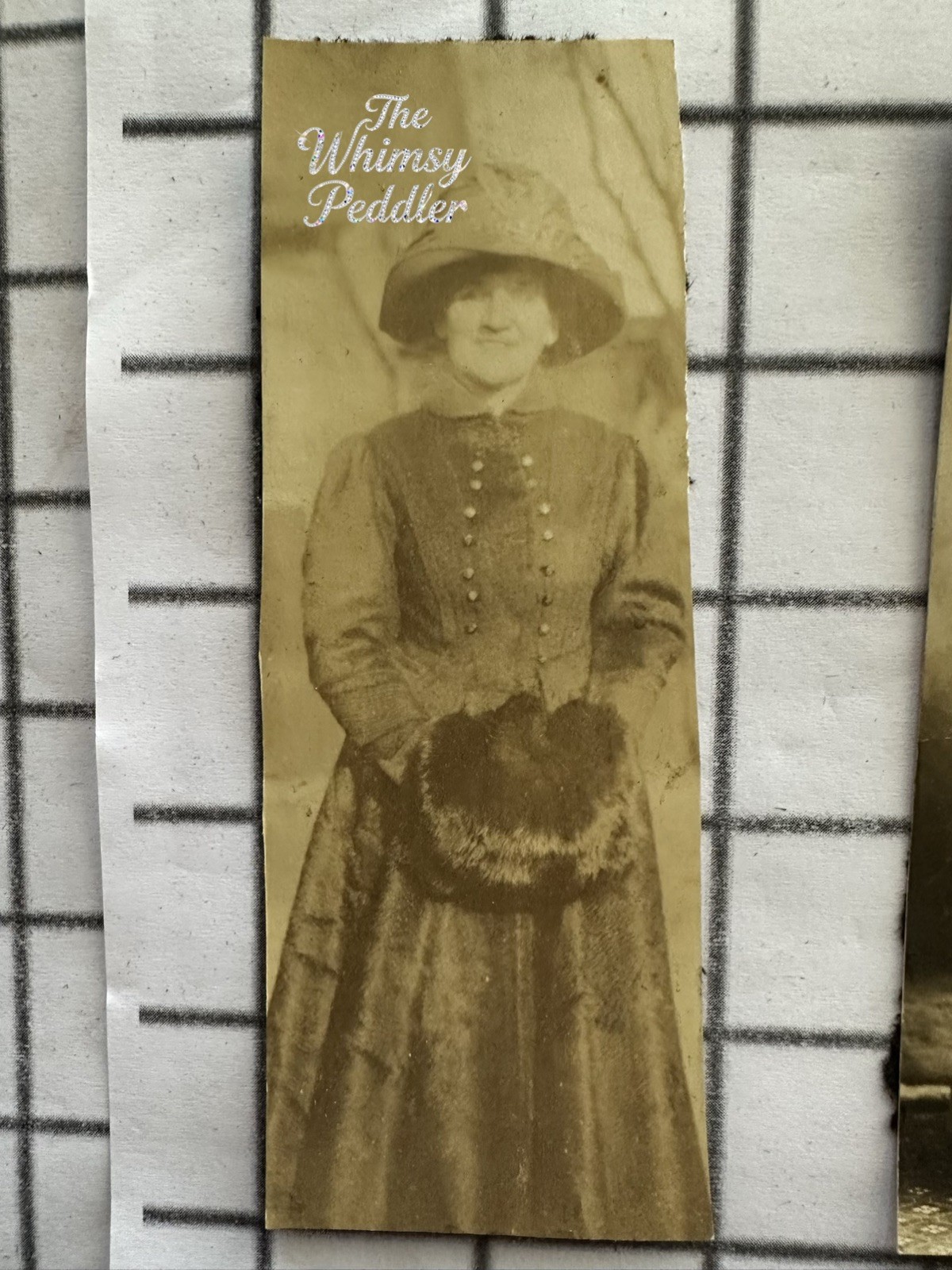 Antique 1900s Edwardian Woman Fur Muff Wide Hat Fashion Portrait Photo