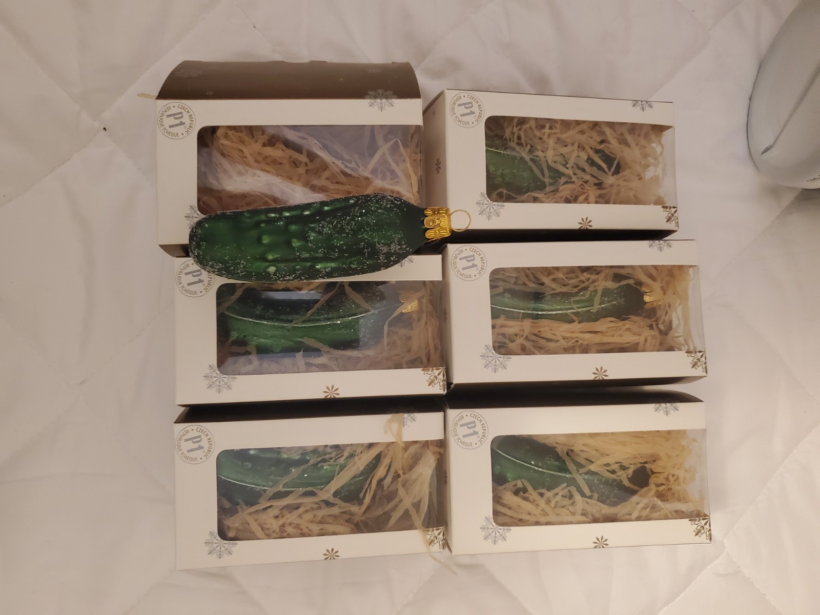 Pier 1 Christmas Pickle Glass Ornaments Made in Czech Rep. - 6 of them
