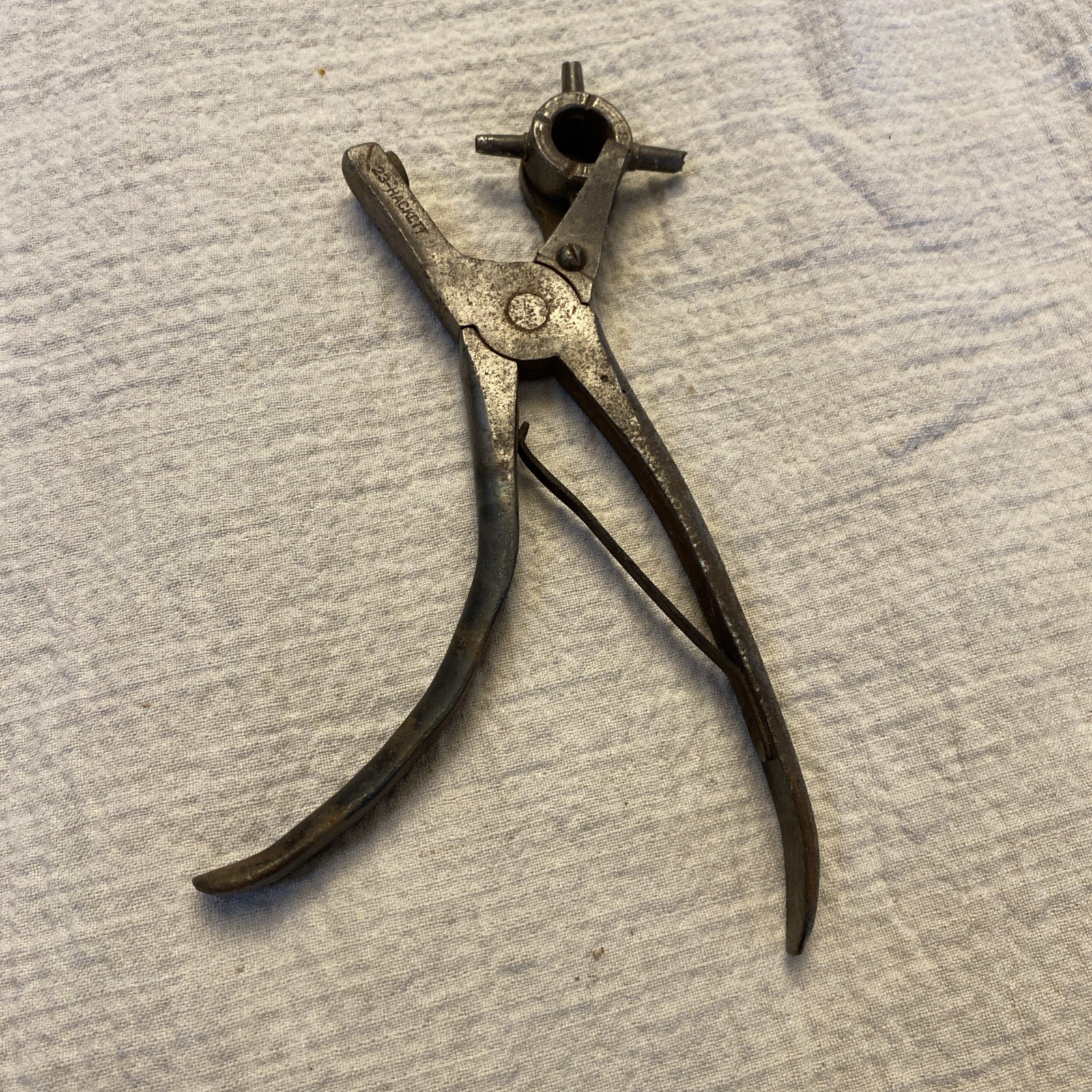 Vintage Antique Forged Hackett Leather Punch Pliers