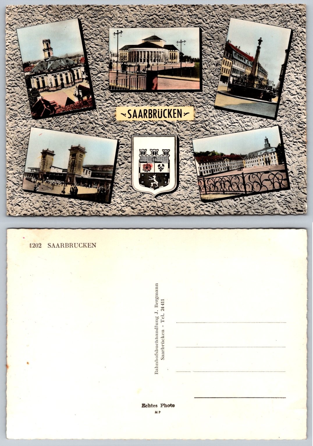 Saarbrücken Germany Multi-View Real Photo Postcard c1930s Schloss Rathaus RPPC