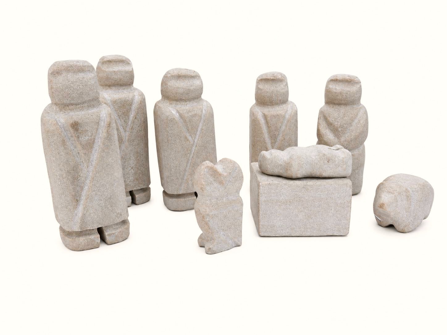 Vintage Hand Carved Soapstone Nativity Set Inuit Folk Art 9-Piece Holiday Decor