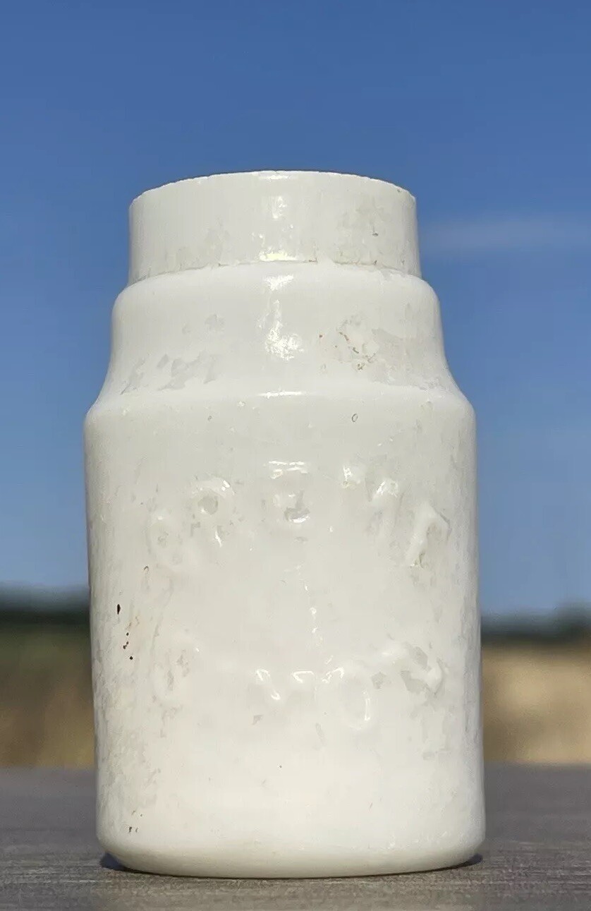 Pre-1900s Antique Jar «CREME SIMON» Milk Glass