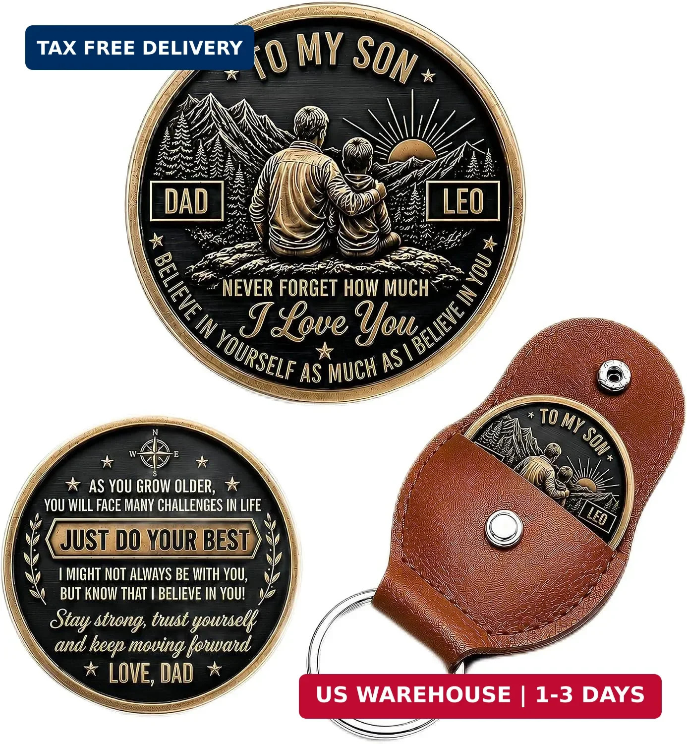 Personalized To My Son Pocket Hug Coin from Dad Custom I Believe In You with Key Personalized To My Son Pocket Hug Coin from Dad Custom I Believe In You with Key