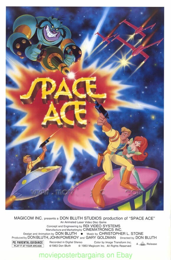 SPACE ACE GAME MOVIE POSTER 27x41 DON BLUTH ANIMATION RARE EARLY 80\'s GAME PROMO