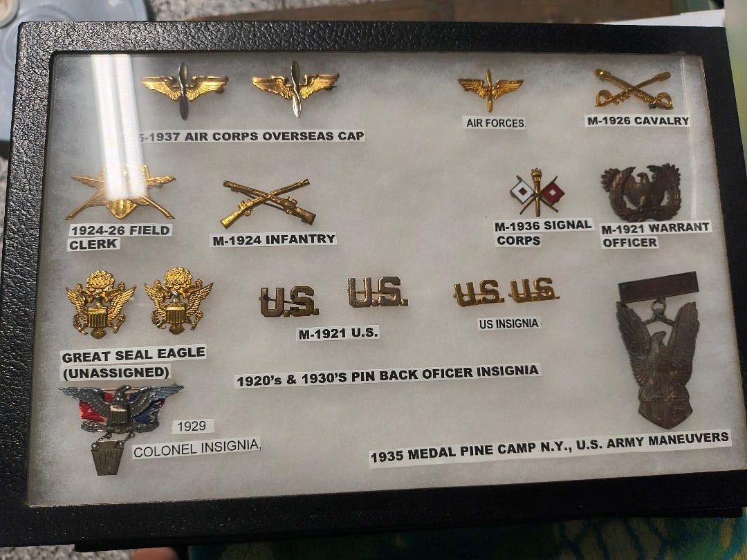 1920s 1930s US Army Officer Insignia Air Corps Cavalry Pin Riker Case Set
