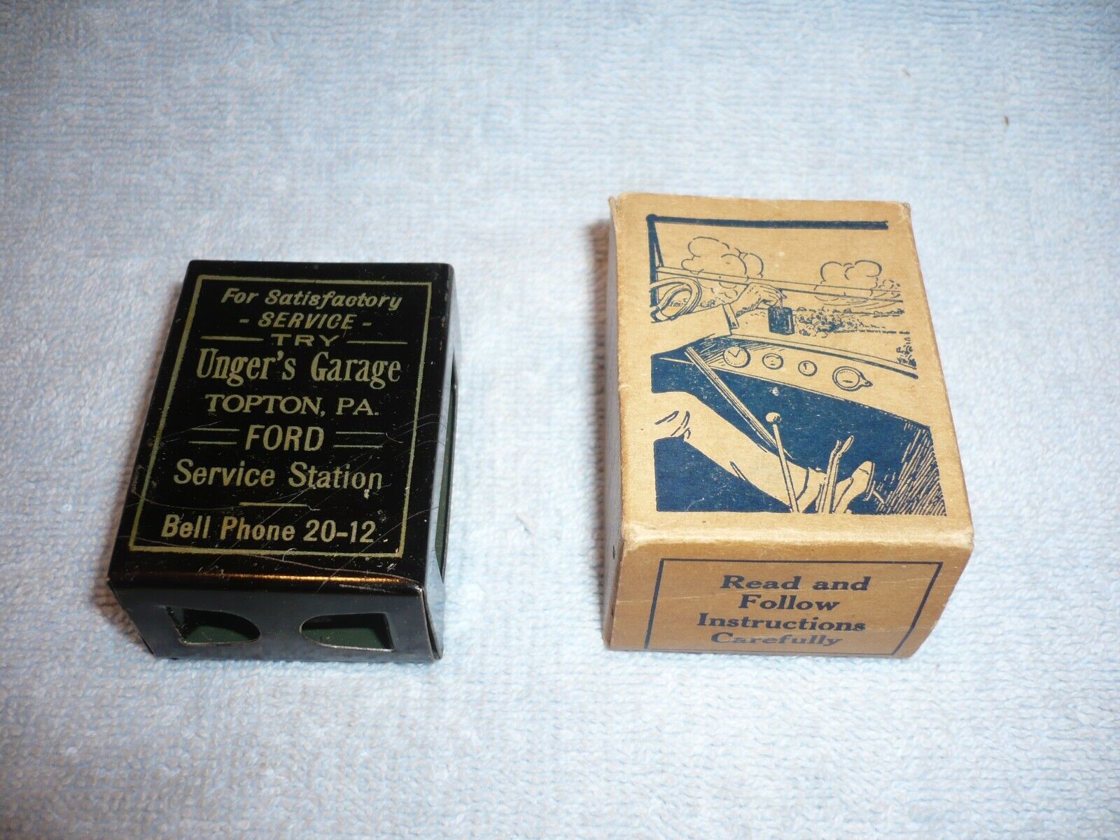 SUPER RARE FORD DEALER advertising match box holder Topton Pa. flathead V8