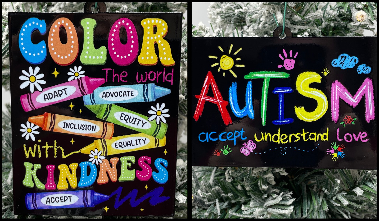 Autism Christmas Ornaments 2 Piece Set Color The World With Kindness Brand New