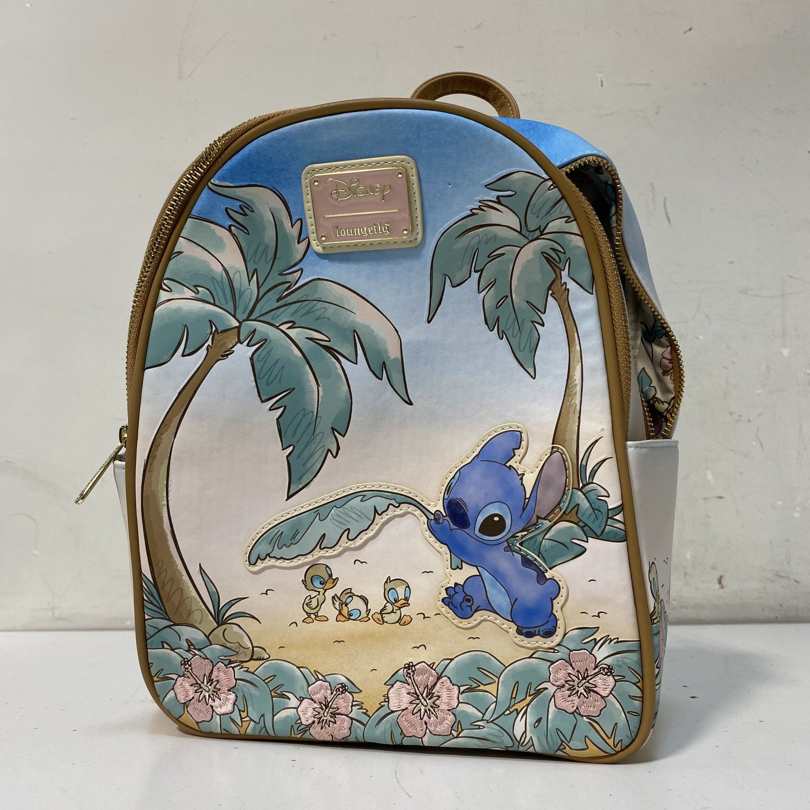 Disney Loungefly Stitch Ugly Duckling Beach Mini Backpack Gold Hardware