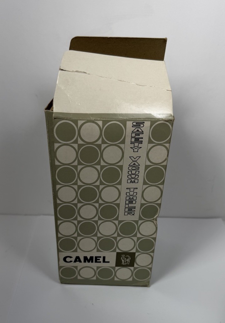 Vintage Camel Brand Safety Vacuum Tumbler Mid Century Insulated Cup With Box MCM