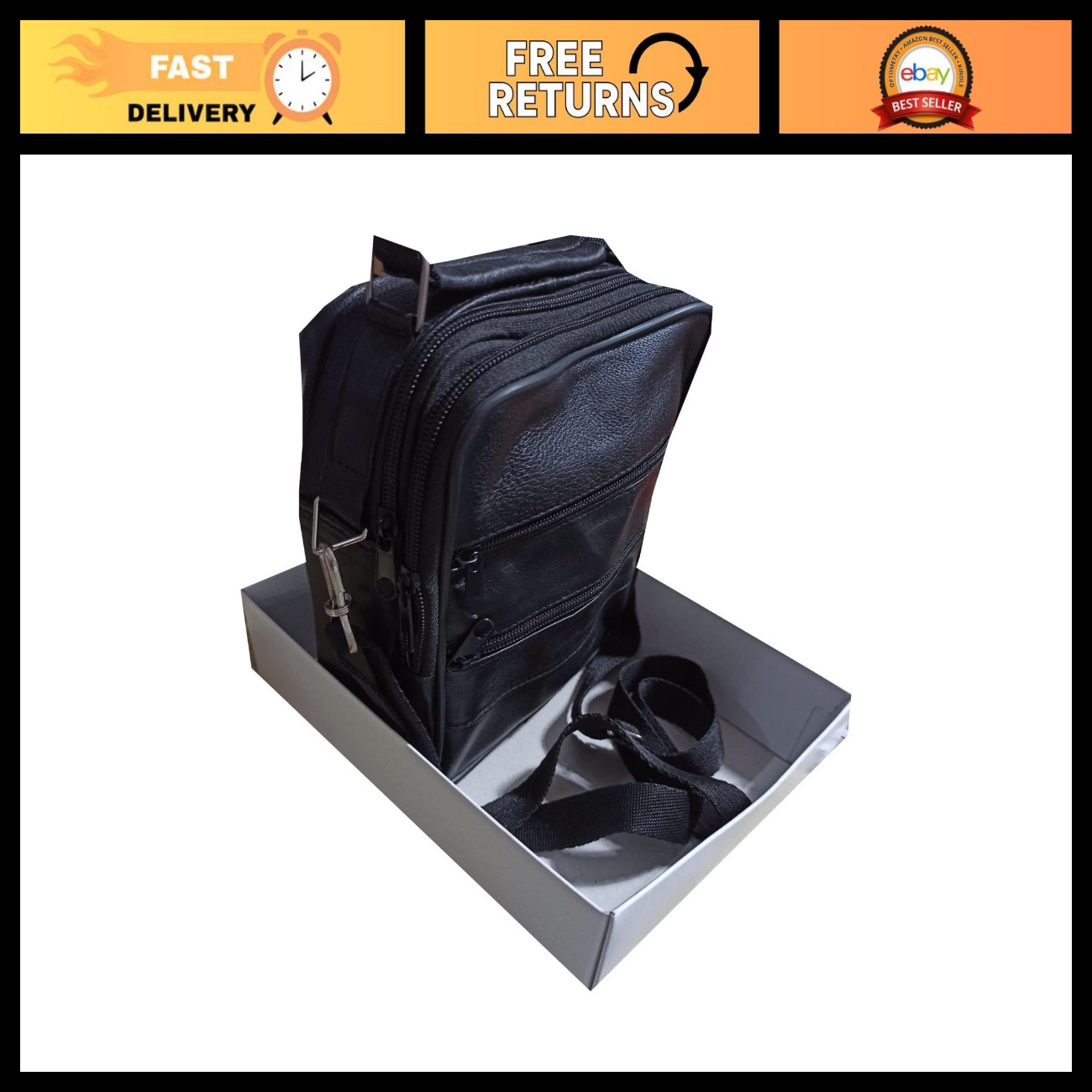 Genuine Leather Pipe Carrying Case with Zippered Pockets & Shoulder Strap - Blac
