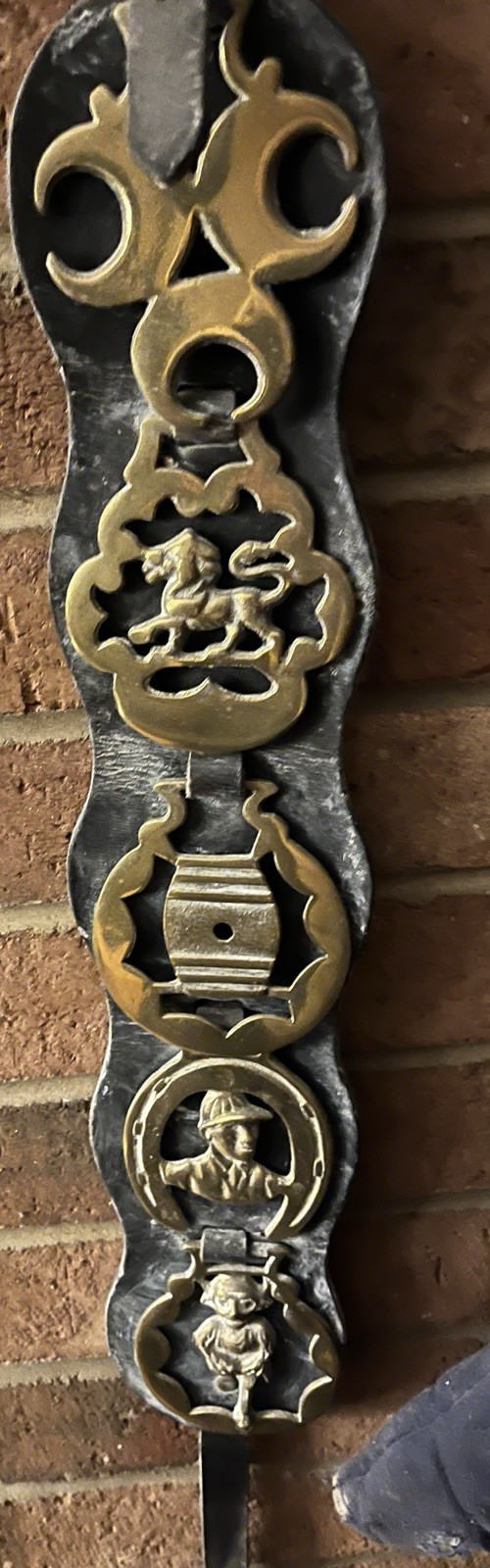 Antique English Brass Horse Medallions on Martingale Thick Leather strap