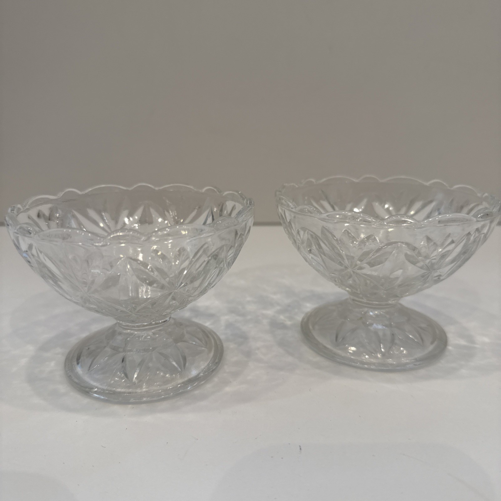 Vintage Clear Pressed Glass Sherbet Cups Set of 2 Pedestal Dessert Bowls