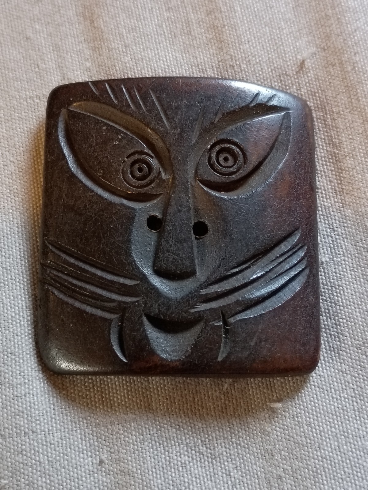Vintage Carved Tribal Face Mask Wood Button.