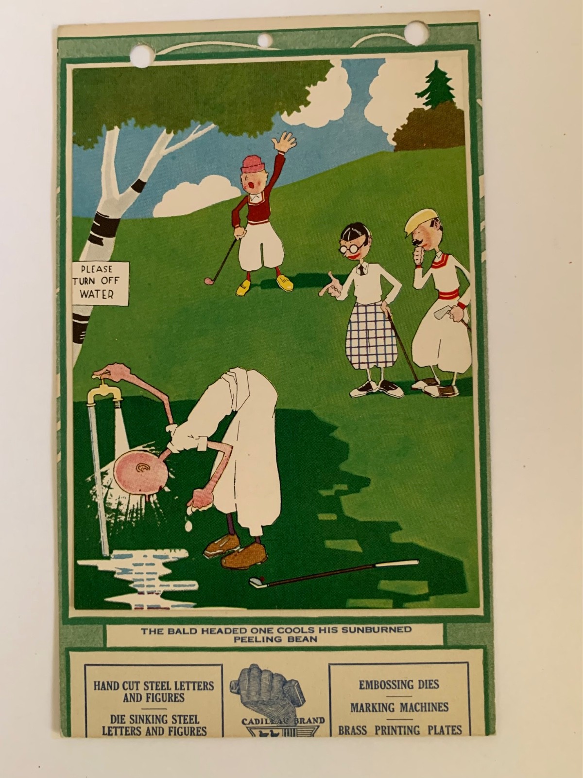 1922 Vintage Print Ad: Bald Headed One Cools Sunburn Head, Golf Ad by J Held Jr.