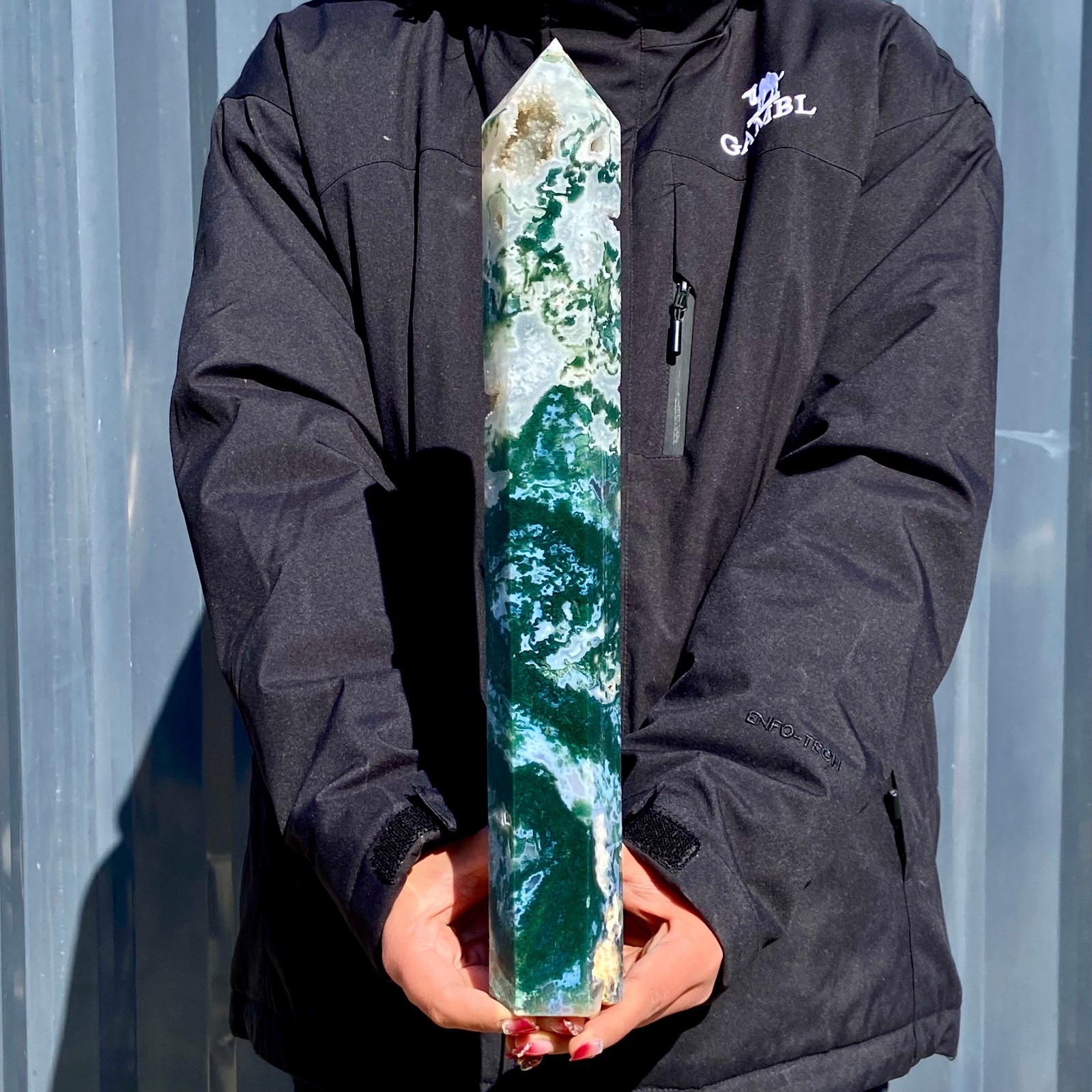 4.1LB Natural water grass agate water Obelisk crystal energy column