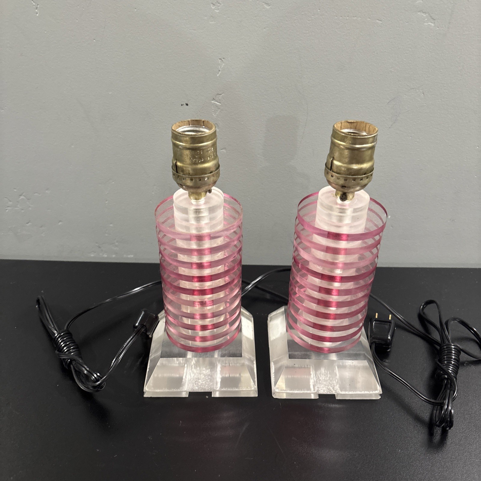 Vintage MCM Lucite Geometric Stacked Block Lamp-pink-Karl Springer Style