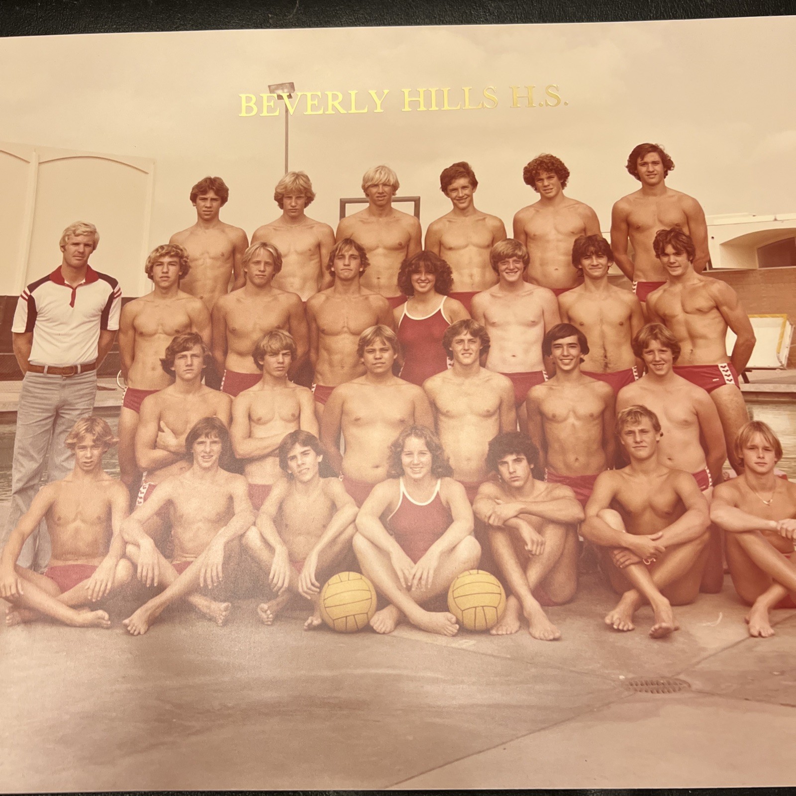 Large 1980’s Beverly Hills HS Water Polo Team  Vintage Original Photo 16x20”