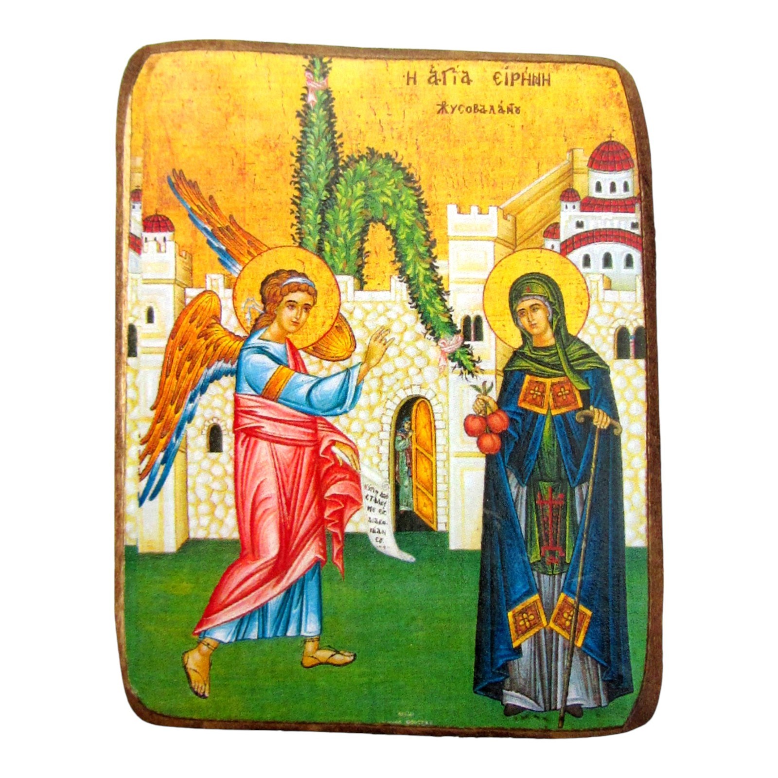 Saint Irene Orthodox Wood Icon Handmade Byzantine Greece 9x6cm 3.5x2.4in