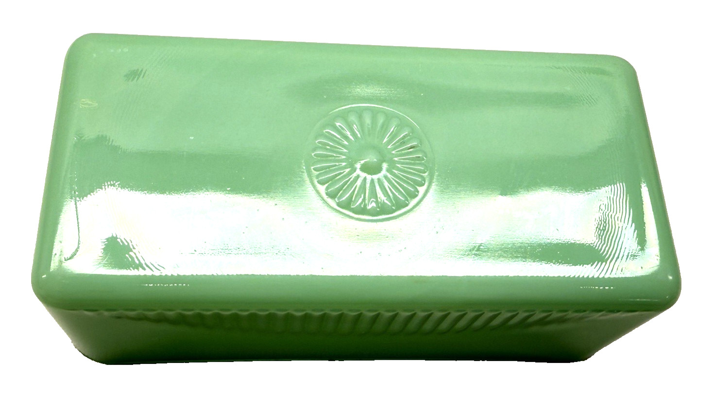 Vtg McKee Jadeite Butter Dish Lid ONLY Marked McK Rayed Circle Medallion Large