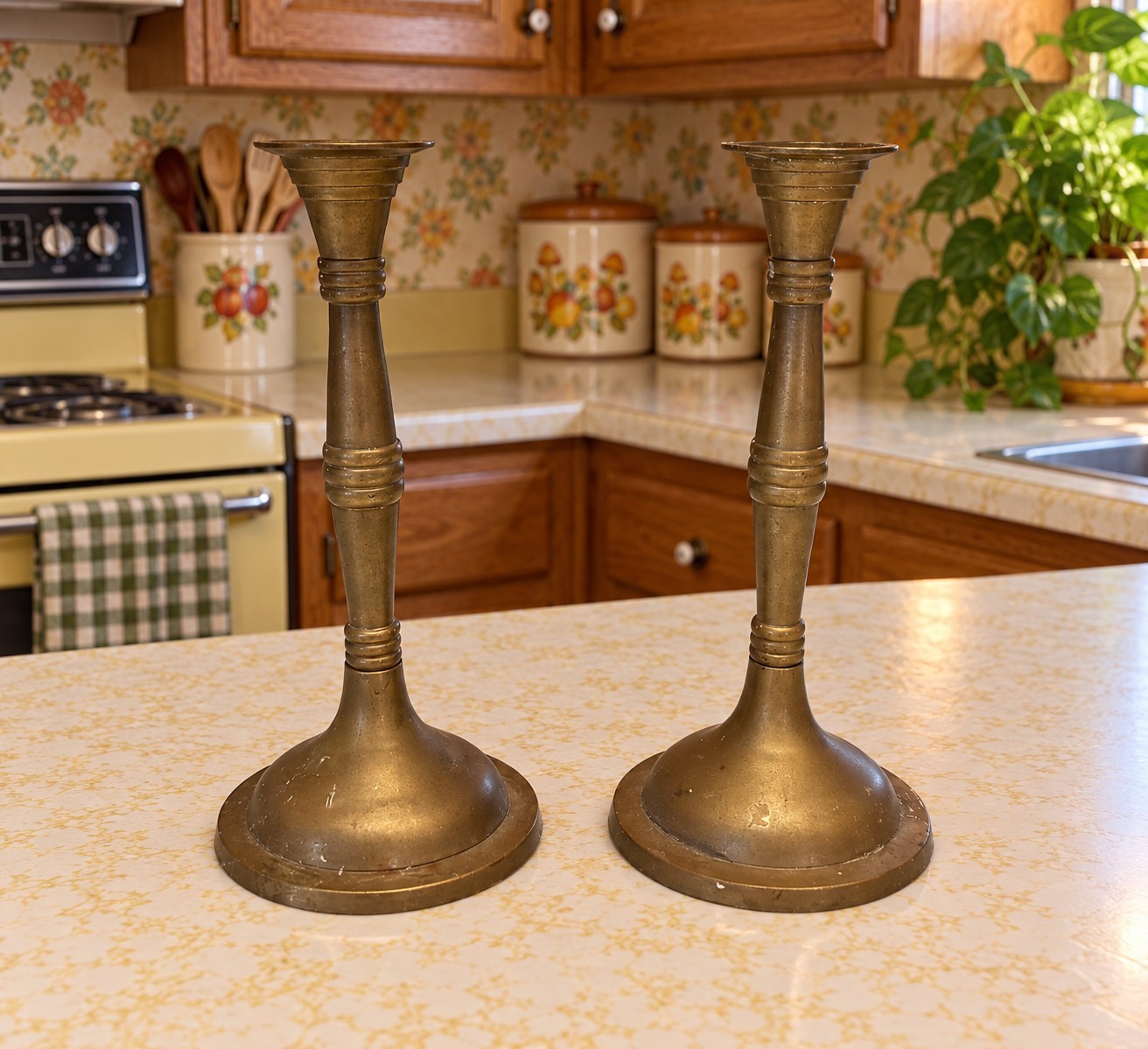Vintage Brass Candlestick Set Of 2 Beautiful Patina 6.7\