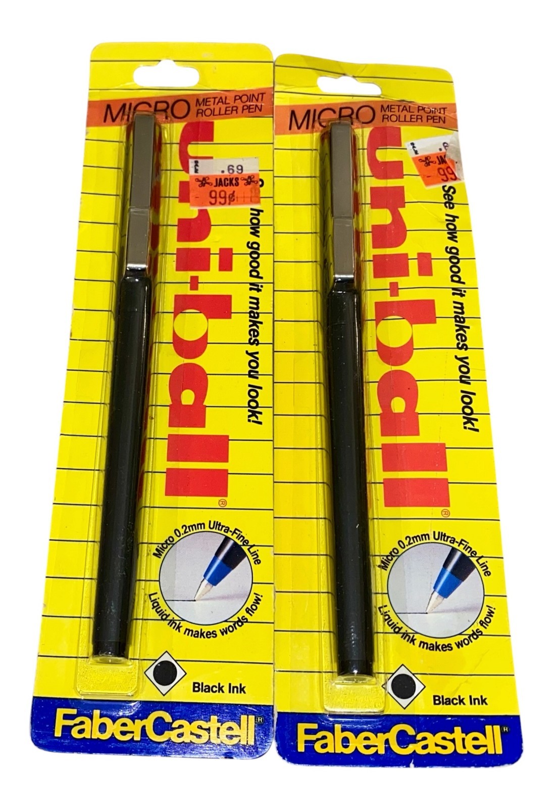 Uniball 1990s Black Micro Metal Point Roller Pens (2) NOS