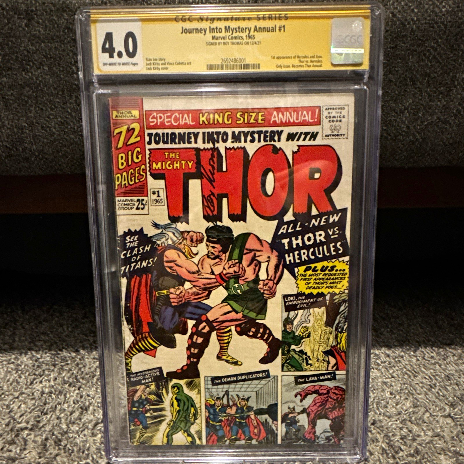 Marvel Journey Into Mystery Annual #1 1st Herc & Zeus Issue Roy Thomas sig 4.0