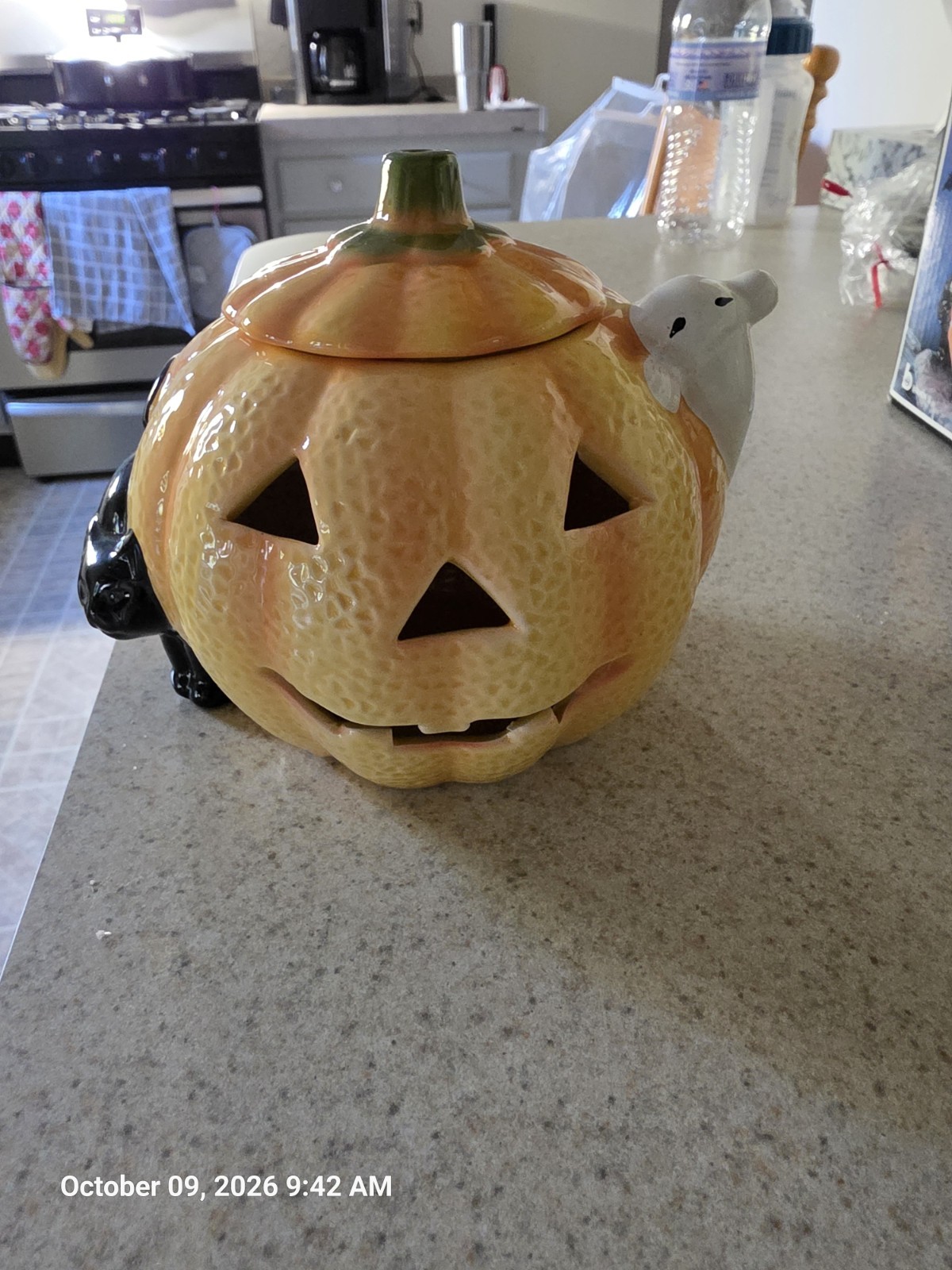 Vintage 1987 Brinns Hand Painted HALLOWEEN PUMPKIN CANDLE LIGHT W/ BOX