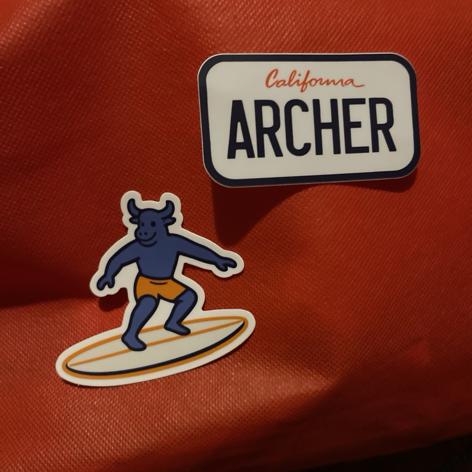 ARCHER Tag Decal Lic Plate Sticker & Bull Surfer both included Surf Surfing 