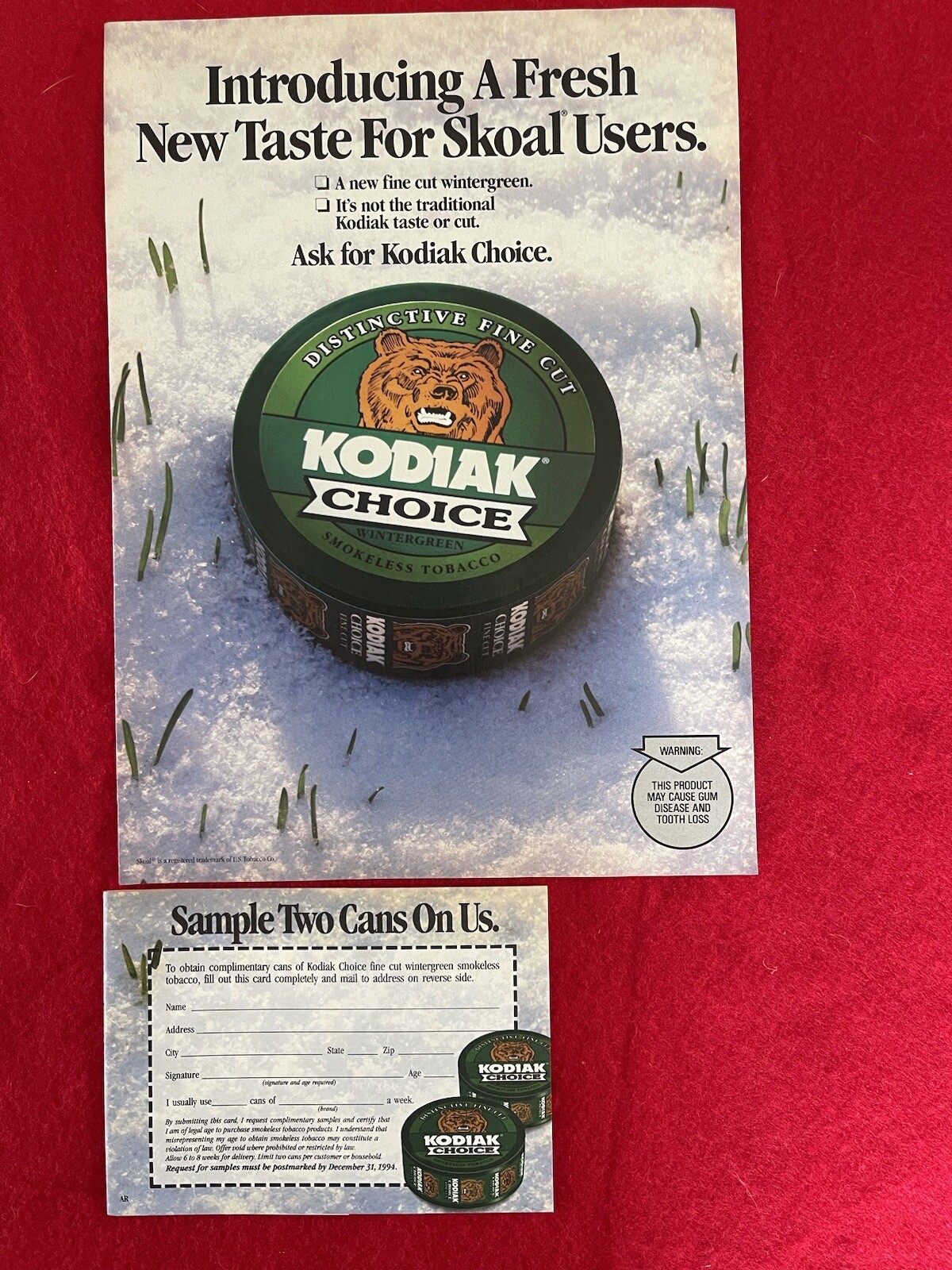 Vintage 1994 Kodiak Choice Smokeless Tobacco  Print Ad