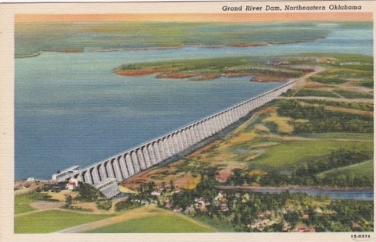 Vintage Aerial View of The Grand River Dam-Near VINITA, Oklahoma