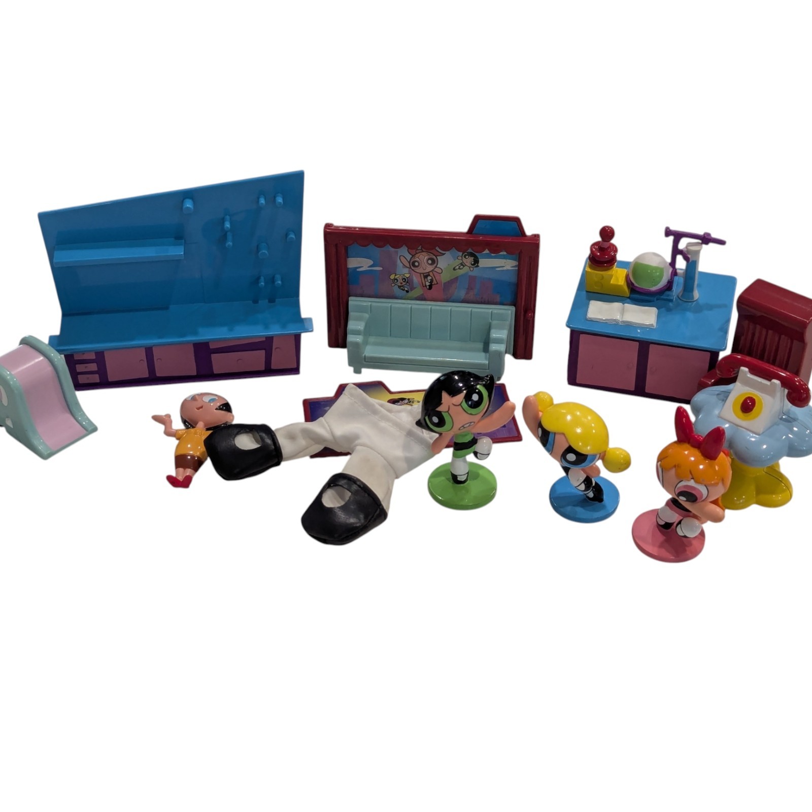 Vintage Y2K Cartoon Network Powerpuff Girls Figures Toy Set Lot